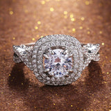 Eternity Engagement Ring with Clear White AAA+ Cubic Zirconia Diamonds Prong Setting