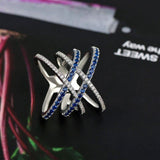 Excellent 925 Silver Sapphire AAA Zircon Gemstones Double Cross shaped Ring - Wholesale Prices by Jewellery Supermarket - The Jewellery Supermarket