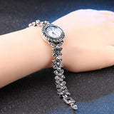 Exquisite Retro Look Floral Crystal Silver Plated Decorative Watch Bracelet For Women