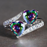 Fascinating Double Heart Rainbow AAA+ Zircon Rhodium Plated Ring - Wholesale Prices by Jewellery Supermarket