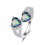 Fascinating Double Heart Rainbow AAA+ Zircon Rhodium Plated Ring - Wholesale Prices by Jewellery Supermarket - The Jewellery Supermarket