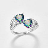 Fascinating Double Heart Rainbow AAA+ Zircon Rhodium Plated Ring - Wholesale Prices by Jewellery Supermarket - The Jewellery Supermarket