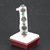 Fashion Silver Color Green Resin Lucky Flower Vintage Bracelet - The Jewellery Supermarket