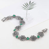 Fashion Silver Color Green Resin Lucky Flower Vintage Bracelet - The Jewellery Supermarket