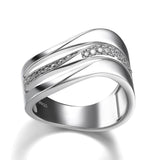 Fashion Silver Color Wave Shape Shine AAA+ Cubic Zirconia Diamonds Simple Ring - The Jewellery Supermarket