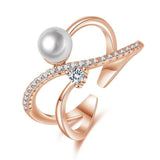 Fashion Silver Pearl AAA+ Cubic Zircon Diamonds Open Finger Luxury Ring