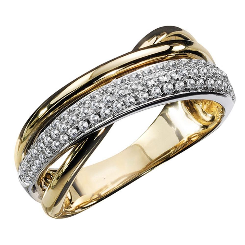 Fashion Two Tone Cross Twine Elegant AAA+ Cubic Zirconia Diamonds Stylish Ring - The Jewellery Supermarket