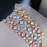 Fashion White Flower Shiny AAA+ Cubic Zirconia Diamonds Adjustable Chain Bracelet - The Jewellery Supermarket