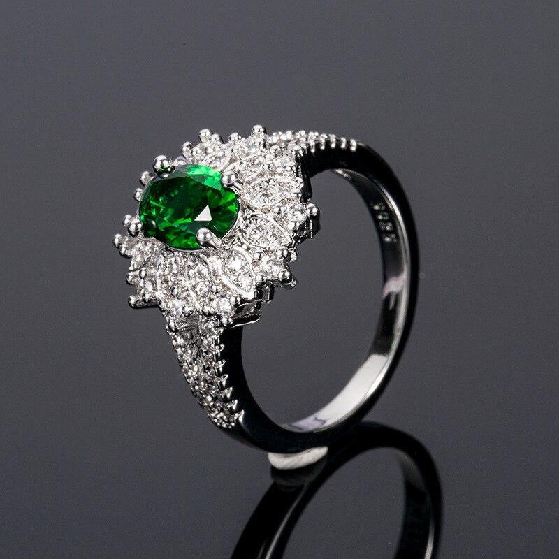 Flower Shaped Creative Design Green AAA+ Cubic Zirconia Diamonds Ring - The Jewellery Supermarket
