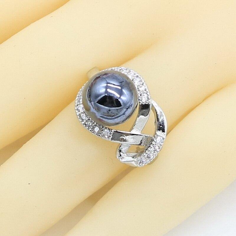Geometric Black Pearl AAA+ Zircon Silver Color Jewelry Set - The Jewellery Supermarket