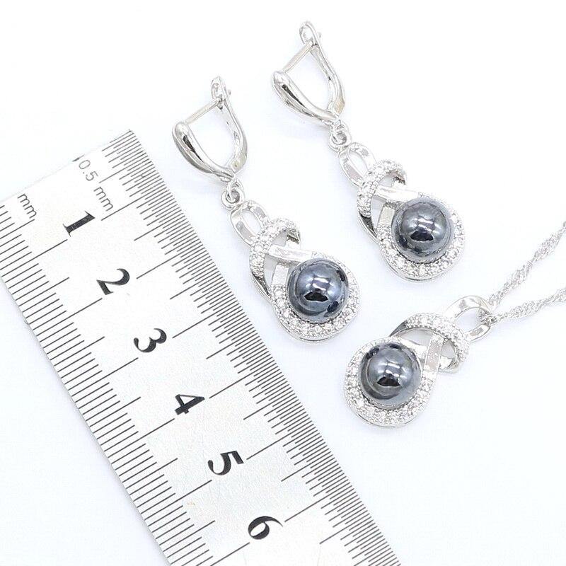 Geometric Black Pearl AAA+ Zircon Silver Color Jewelry Set - The Jewellery Supermarket