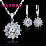 Gorgeous 925 Sterling Silver Cubic AAA Zircon Earring Necklace Jewelry Set