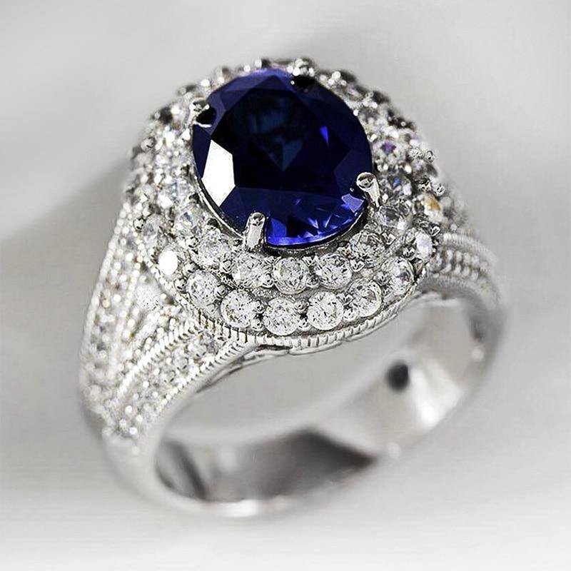 Gorgeous Blue AAA+ Cubic Zirconia Diamonds Luxury Elegant Ring - The Jewellery Supermarket