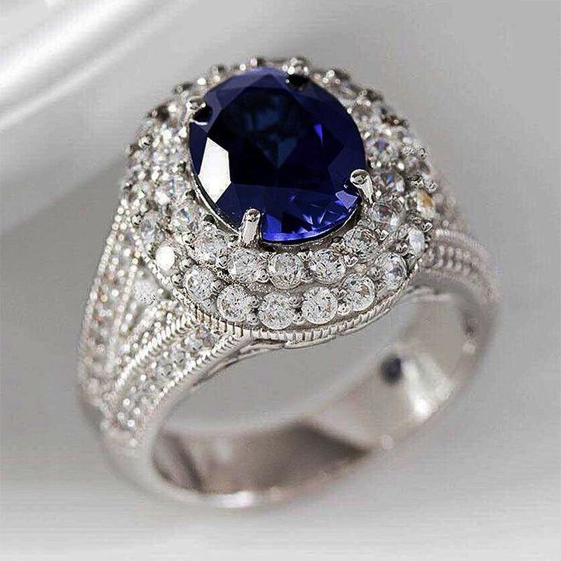 Gorgeous Blue AAA+ Cubic Zirconia Diamonds Luxury Elegant Ring - The Jewellery Supermarket