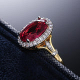 Gorgeous Oval Red AAA CZ Crystals Two Tone Design Elegant Fashion Ring - The Jewellery Supermarket