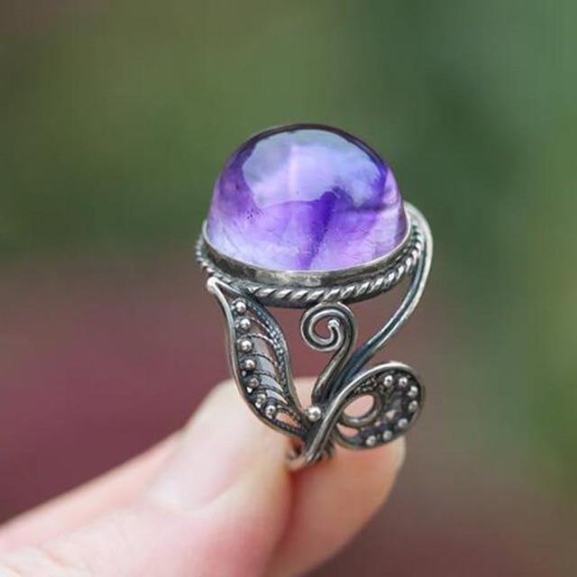 Graceful 925 Silver Ring with Round Natural Amethyst - Best Online Prices by Jewellery Supermarket - The Jewellery Supermarket