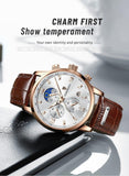 Great Gift Ideas for Men - Brand Luxury Moon Phase Chronograph Leather Waterproof Quartz Wristwatch - The Jewellery Supermarket