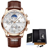 Great Gift Ideas for Men - Brand Luxury Moon Phase Chronograph Leather Waterproof Quartz Wristwatch - The Jewellery Supermarket