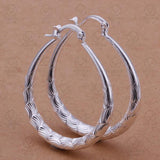 High Quality Fashion Silver Plated  Elliptical Fish Ripple Hoop Earrings