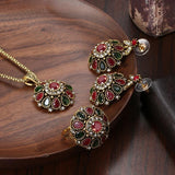 Hot Ethnic Crystal Flower Necklace Earring Ring Antique Gold Jewellery Set - The Jewellery Supermarket
