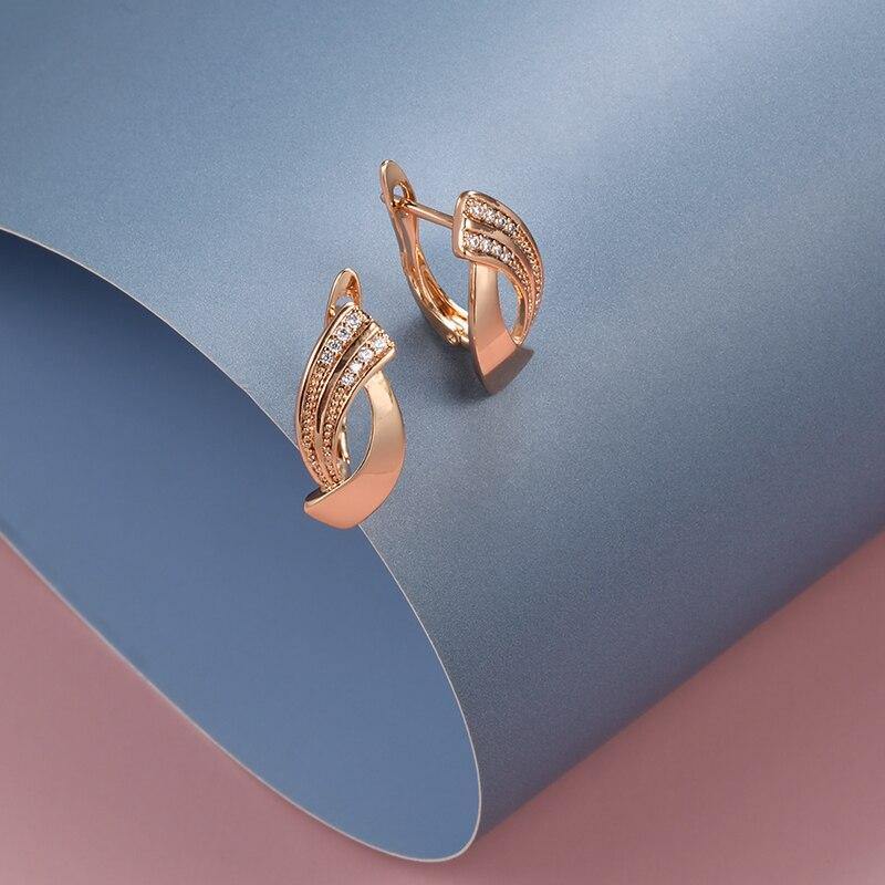Hot Fashion Glossy Rose Gold Simple Geometry Natural Zircon Earrings - The Jewellery Supermarket