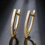 Hot Luxury AAA+ Cubic Zirconia Geometric V Shape Gold Color Big Earrings - The Jewellery Supermarket