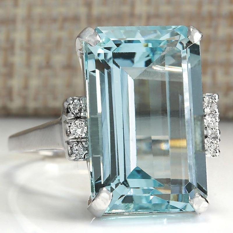 Hyperbole Huge Sky Blue AAA Cubic Zircon Crystal Prong Setting Ring - The Jewellery Supermarket