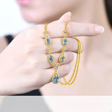Lab Created Sapphire Noble Water Drop 14KP Yellow Gold Luxury Necklace - The Jewellery Supermarket