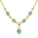 Lab Created Sapphire Noble Water Drop 14KP Yellow Gold Luxury Necklace