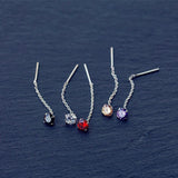 Lovely 925 Sterling Silver Five Colors Zircon Crystal Dangle Drop Earrings