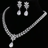 Lovely Flower AAA+Cubic Zirconia Diamonds 2Pc Necklace Jewellery Set