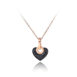 Lovely Trendy Titanium Steel White/Black Rhinestone Heart Charm Necklace Pendant - The Jewellery Supermarket