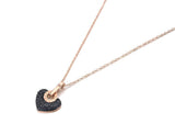 Lovely Trendy Titanium Steel White/Black Rhinestone Heart Charm Necklace Pendant - The Jewellery Supermarket