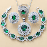 Luxury 925 Silver Bridal Jewelry Sets Green Cubic Zircon - Best Online Prices by Jewellery Supermarket