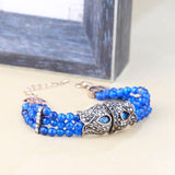 Luxury Blue Natural Stone Antique Gold Color Hollow Crystal Flower Bracelet - The Jewellery Supermarket