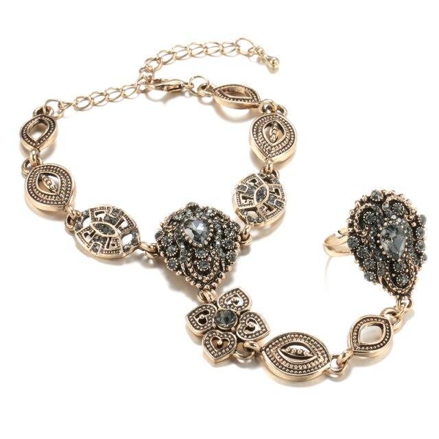 Luxury Boho 585 Alloy Gold Color Crystal Flower Charming Bracelet Link Ring - The Jewellery Supermarket