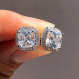 Luxury Crystal AAA+ Zircon Fashion Silver Color Vintage Double Stud Earrings