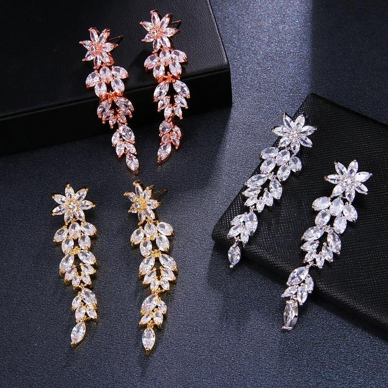 Luxury Flower Long Tassel Vintage AAA+ Cubic Zirconia Diamonds Earrings - The Jewellery Supermarket