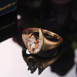 Luxury Gold Color Brilliant AAA+ Cubic Zirconia Marquise Diamond V Shape Delicate Ring - The Jewellery Supermarket
