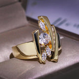 Luxury Gold Colour Geometric Shape Dazzling AAA+ Cubic Zirconia Diamonds Ring