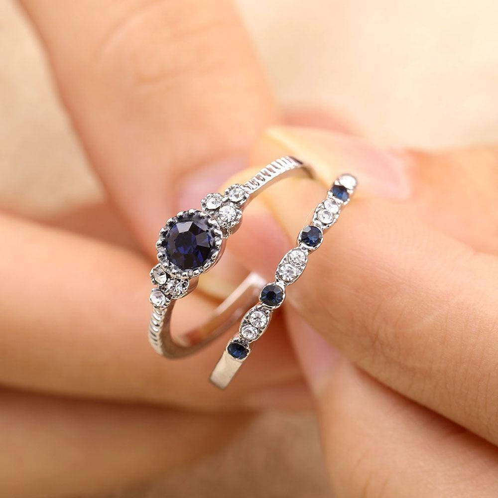 Luxury Green Blue Stone Micro Paved AAA Zircon Silver Color Crystal Rings For Women - The Jewellery Supermarket