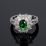 Luxury Green Color Flowers Silver High Quality AAA+ Cubic Zirconia Diamonds Engagement Ring