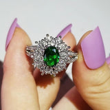 Luxury Green Color Flowers Silver High Quality AAA+ Cubic Zirconia Diamonds Engagement Ring - The Jewellery Supermarket