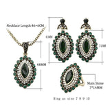 Luxury Green Crystal Flower Necklace Earring Ring Fashion Rhinestone Jewellery Set