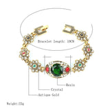 Luxury Green Stone Antique Gold Color Crystal Flower Boho Vintage Bracelet - The Jewellery Supermarket