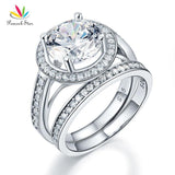 Luxury Halo 3.5 Ct Simulated Lab Diamond Silver Bridal Promise Engagement Ring Set - The Jewellery Supermarket