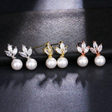 Luxury Pearl Elegant AAA+ Cubic Zirconia Diamonds Leaf Earrings - The Jewellery Supermarket