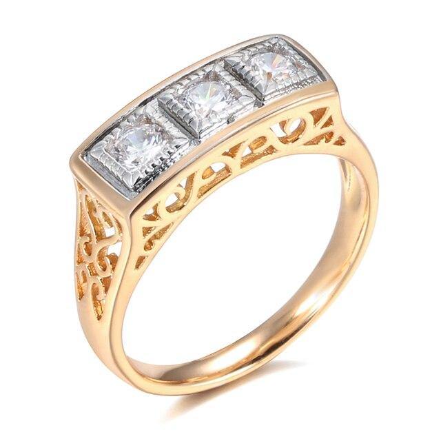 Luxury Rose Gold Colour Micro-wax Inlay AAA+ Cubic Zirconia Diamonds Ring - The Jewellery Supermarket