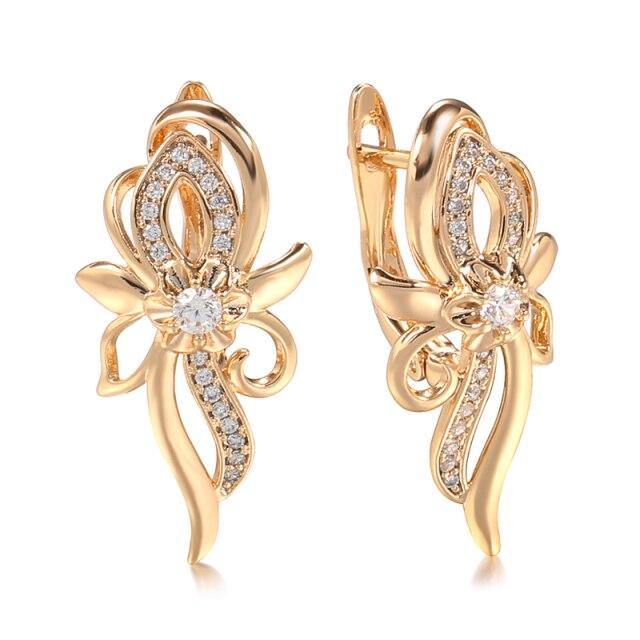 Luxury Rose Gold Crystal Flower Micro-wax Inlay AAA+ Natural Zircon Earrings - The Jewellery Supermarket