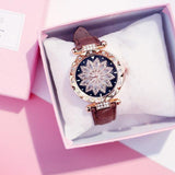Luxury Rose Gold CZ Diamonds Casual Leather Band Quartz Starry Sky Watch - The Jewellery Supermarket